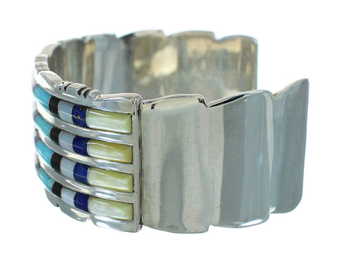 Genuine Sterling Silver Multicolor Inlay Cuff Bracelet AX78087