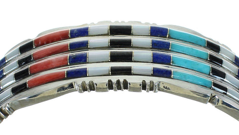 Genuine Sterling Silver Multicolor Inlay Cuff Bracelet AX78087