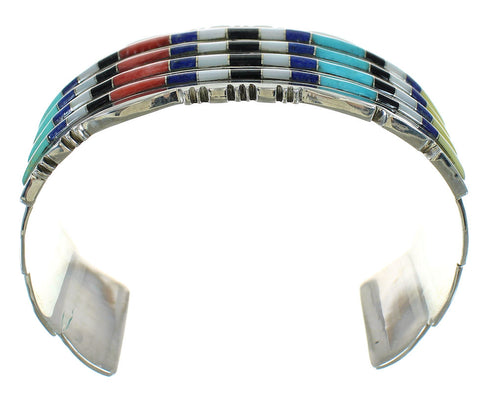 Genuine Sterling Silver Multicolor Inlay Cuff Bracelet AX78087