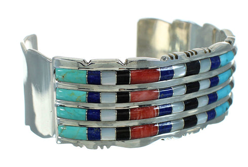 Genuine Sterling Silver Southwest Multicolor Inlay Cuff Bracelet AX78088
