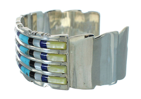Genuine Sterling Silver Southwest Multicolor Inlay Cuff Bracelet AX78088