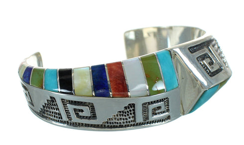 Sterling Silver Southwestern Multicolor Water Wave Cuff Bracelet AX78096