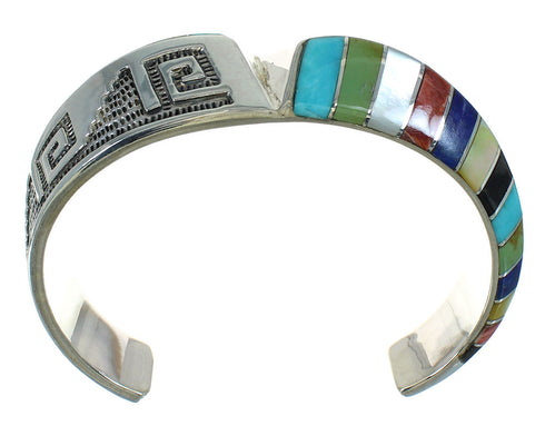 Sterling Silver Southwestern Multicolor Water Wave Cuff Bracelet AX78096