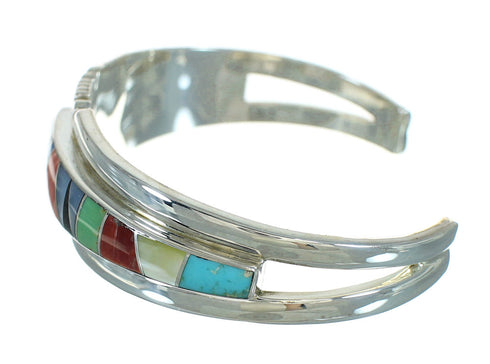 Southwestern Sterling Silver Multicolor Inlay Cuff Bracelet AX78114