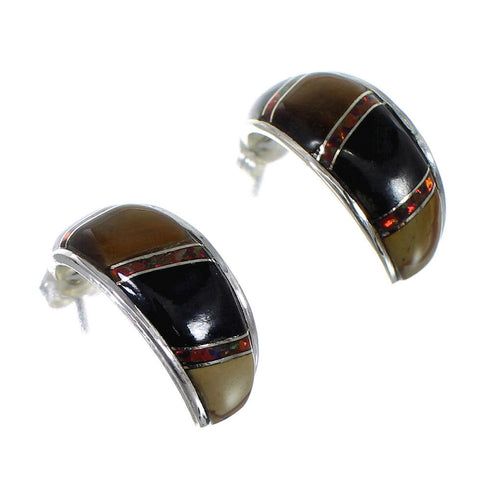 Southwest Multicolor Sterling Silver Post Hoop Earrings RX65546
