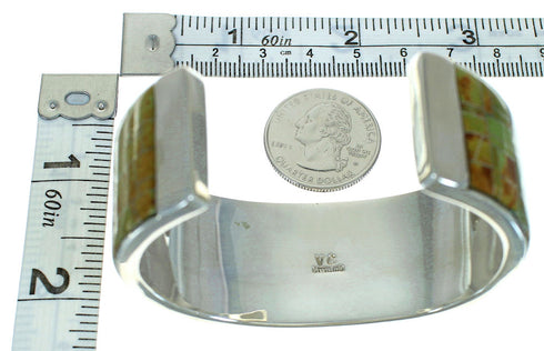 Turquoise Inlay Sterling Silver Southwestern Cuff Bracelet AX77995