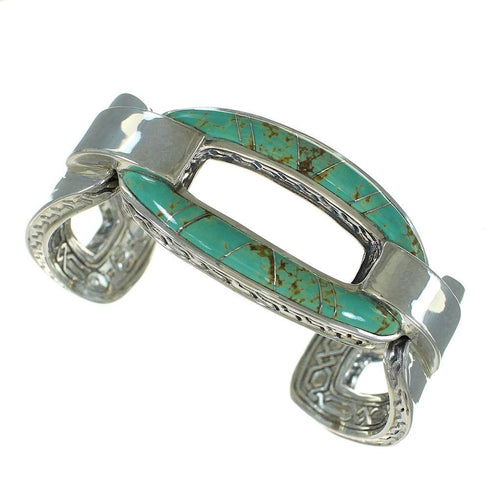 Turquoise Inlay Genuine Sterling Silver Southwest Cuff Bracelet AX78013