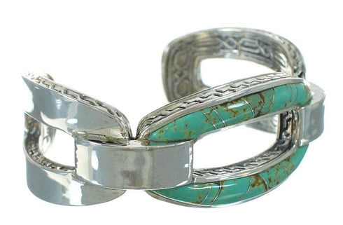 Turquoise Inlay Genuine Sterling Silver Southwest Cuff Bracelet AX78013