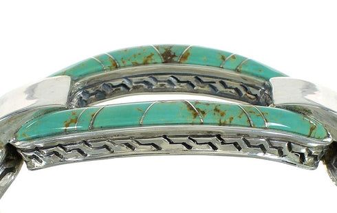 Turquoise Inlay Genuine Sterling Silver Southwest Cuff Bracelet AX78013