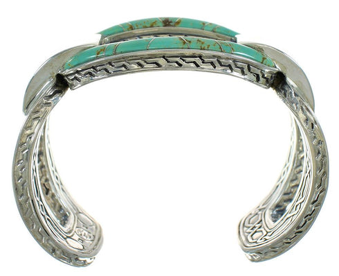 Turquoise Inlay Genuine Sterling Silver Southwest Cuff Bracelet AX78013