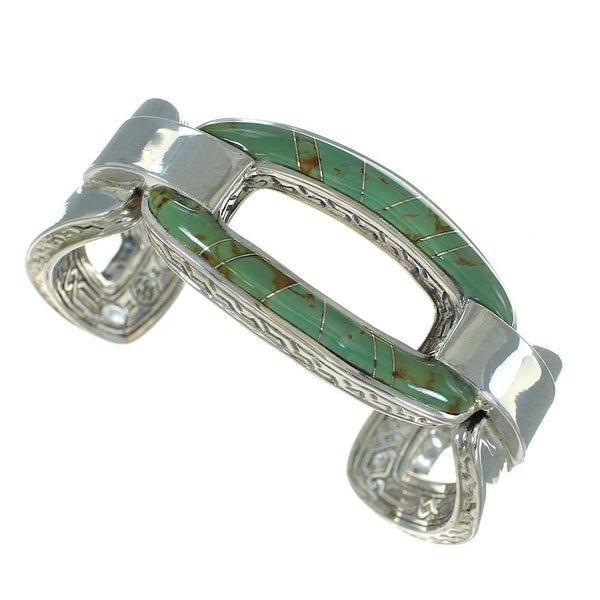 Turquoise Inlay Genuine Sterling Silver Southwest Cuff Bracelet AX78016
