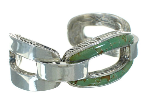 Turquoise Inlay Genuine Sterling Silver Southwest Cuff Bracelet AX78016