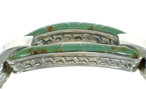 Turquoise Inlay Genuine Sterling Silver Southwest Cuff Bracelet AX78016