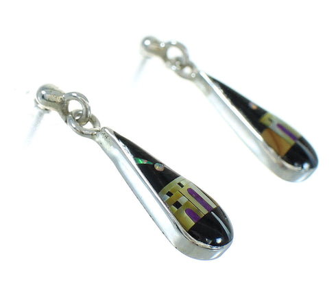 Native American Village Design Multicolor Silver Tear Drop Post Dangle Earrings AX81232