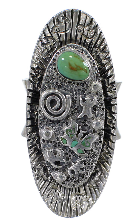 Southwestern Sterling Silver Turquoise Butterfly Bear Ring Size 5-3/4 WX81030