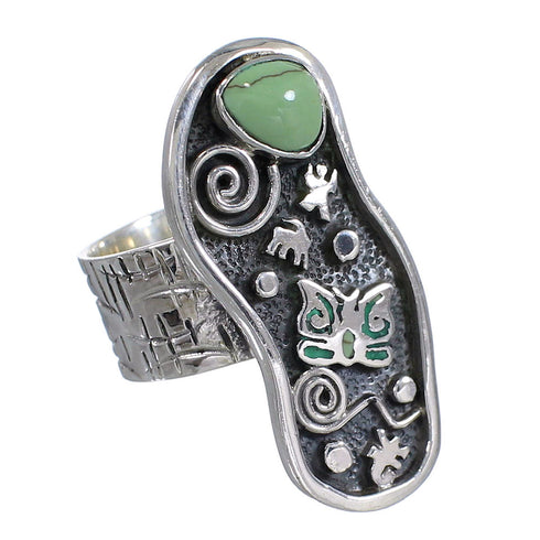 Turquoise And Sterling Silver Butterfly Water Wave Southwestern Ring Size 8-1/4 WX81076