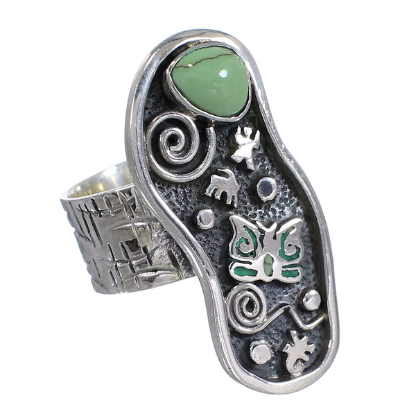 Turquoise And Sterling Silver Butterfly Water Wave Southwestern Ring Size 8-1/4 WX81076