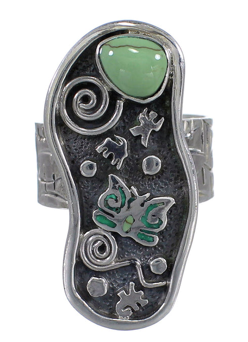 Turquoise And Sterling Silver Southwestern Butterfly Water Wave Ring Size 6-3/4 WX81074