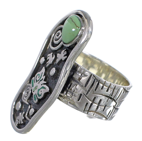 Turquoise And Sterling Silver Southwestern Butterfly Water Wave Ring Size 6-3/4 WX81074