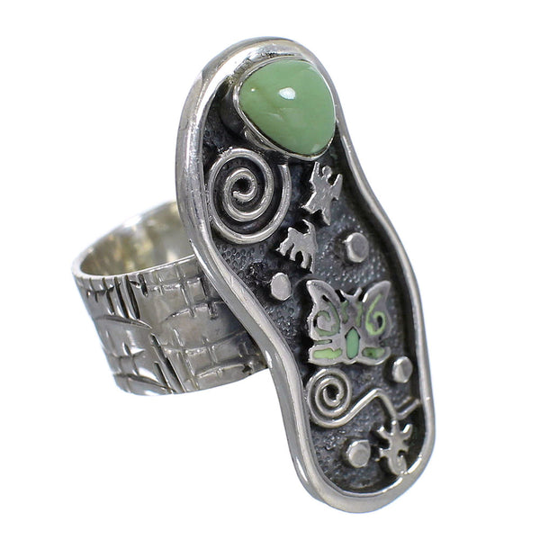 Turquoise And Silver Southwestern Butterfly Water Wave Ring Size 7-1/2 WX81113