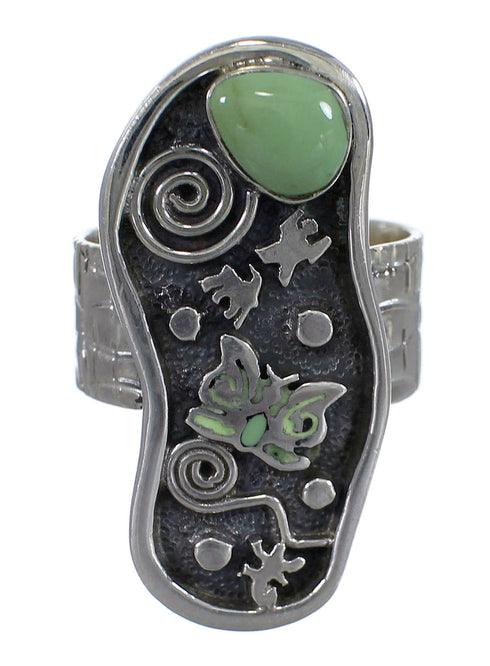 Turquoise And Silver Butterfly Water Wave Southwest Ring Size 6 WX81104