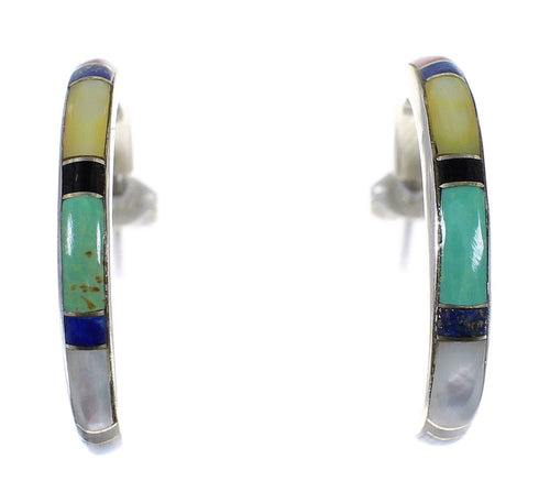 Southwestern Silver Multicolor Post Hoop Earrings QX72457