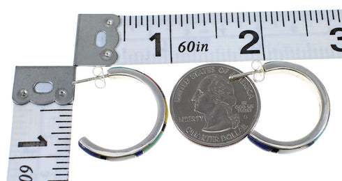 Southwestern Silver Multicolor Post Hoop Earrings QX72457