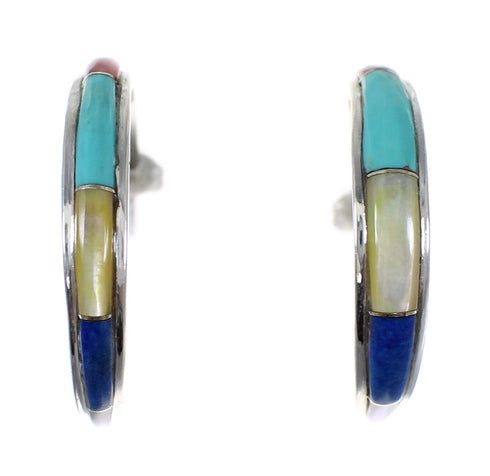 Southwest Sterling Silver Multicolor Post Hoop Earrings QX72460
