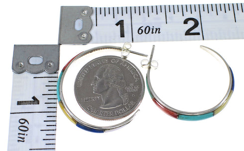 Southwest Sterling Silver Multicolor Post Hoop Earrings QX72460
