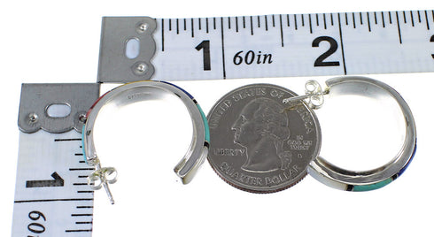 Southwest Genuine Sterling Silver Multicolor Post Hoop Earrings QX72466