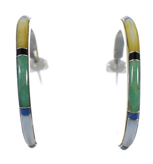 Genuine Sterling Silver Southwestern Multicolor Post Hoop Earrings QX72501