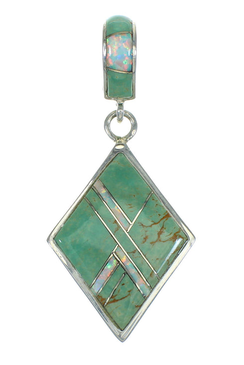 Southwest Genuine Sterling Silver Turquoise And Opal Slide Pendant VX65500
