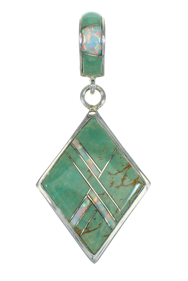 Southwest Genuine Sterling Silver Turquoise And Opal Slide Pendant VX65500
