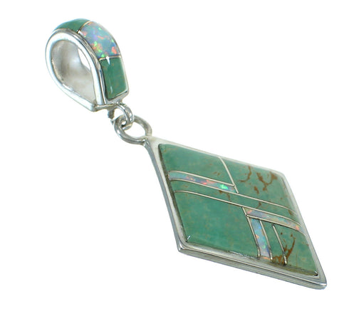 Southwest Genuine Sterling Silver Turquoise And Opal Slide Pendant VX65500