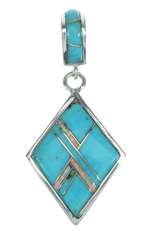 Authentic Sterling Silver Turquoise And Opal Southwest Slide Pendant VX65504