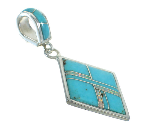 Authentic Sterling Silver Turquoise And Opal Southwest Slide Pendant VX65504