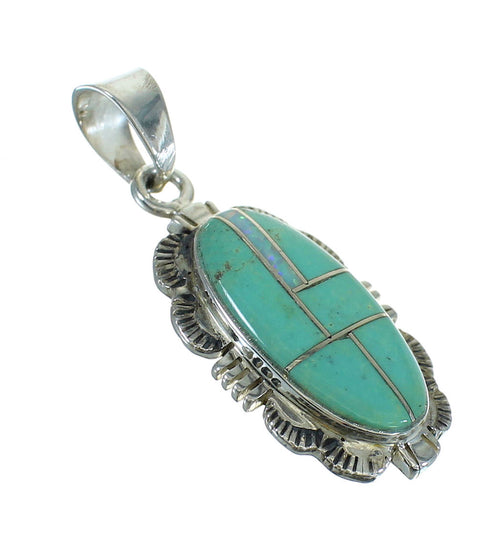 Turquoise And Opal Inlay Genuine Sterling Silver Southwest Pendant VX65538