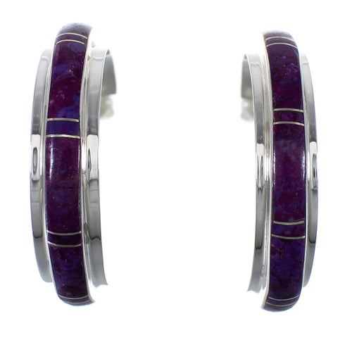 Magenta Turquoise Sterling Silver Southwest Post Hoop Earrings VX65433