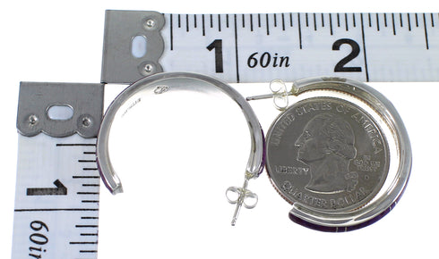 Magenta Turquoise Sterling Silver Southwest Post Hoop Earrings VX65433