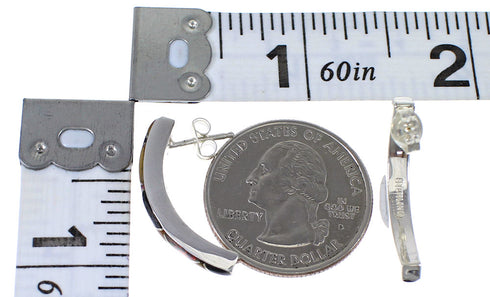 Genuine Sterling Silver Multicolor Post Hoop Earrings RX65548