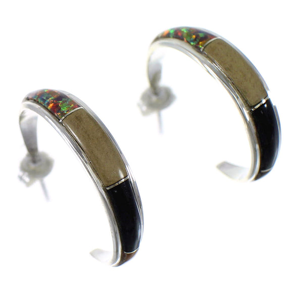Southwestern Sterling Silver And Multicolor Post Hoop Earrings RX65601