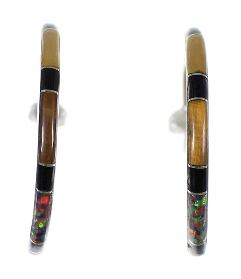 Authentic Sterling Silver Multicolor Southwest Post Hoop Earrings RX65604