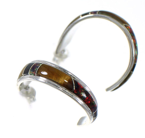 Multicolor Genuine Sterling Silver Post Hoop Earrings RX65646