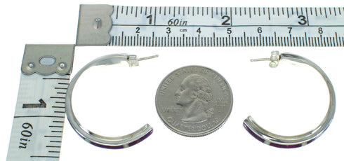 Genuine Sterling Silver Magenta Turquoise Opal Inlay Post Hoop Earrings RX66321