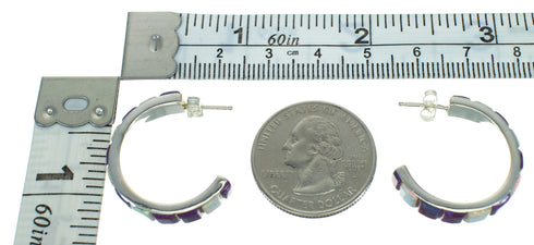 Southwest Magenta Turquoise Opal Authentic Sterling Silver Post Hoop Earrings RX66402