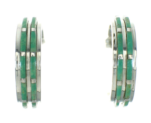 Silver Turquoise Inlay Southwest Post Hoop Earrings AX66248