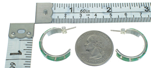 Silver Turquoise Inlay Southwest Post Hoop Earrings AX66248