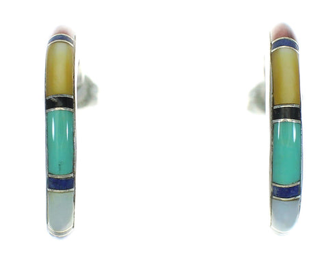 Multicolor Authentic Sterling Silver Post Hoop Earrings RX66227