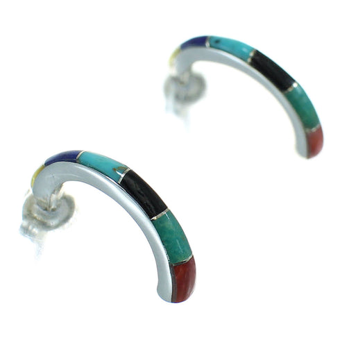 Authentic Sterling Silver Multicolor Post Hoop Earrings RX66278