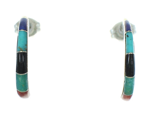 Authentic Sterling Silver Multicolor Post Hoop Earrings RX66278